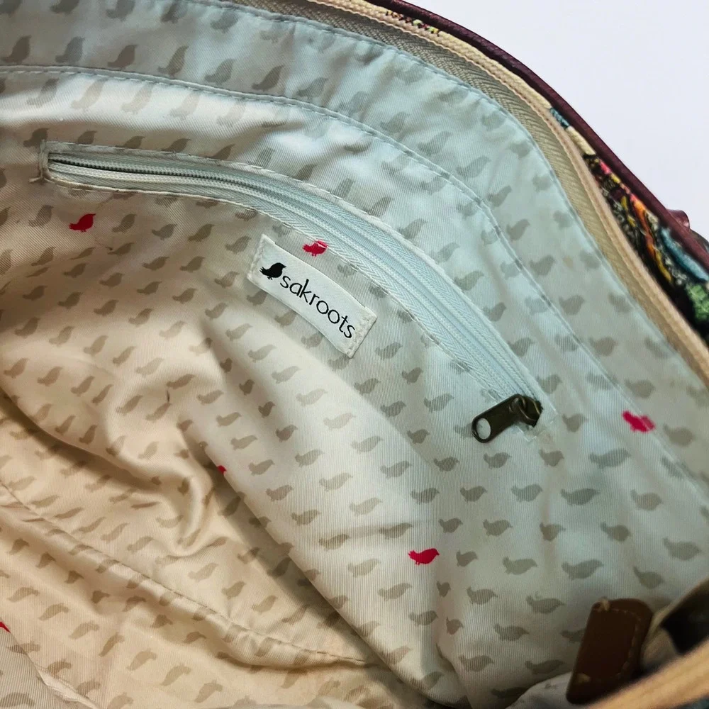 Sakroots Straw Satchel Bag Multicolor Print Tassels Boho Crossbody‎ Tote